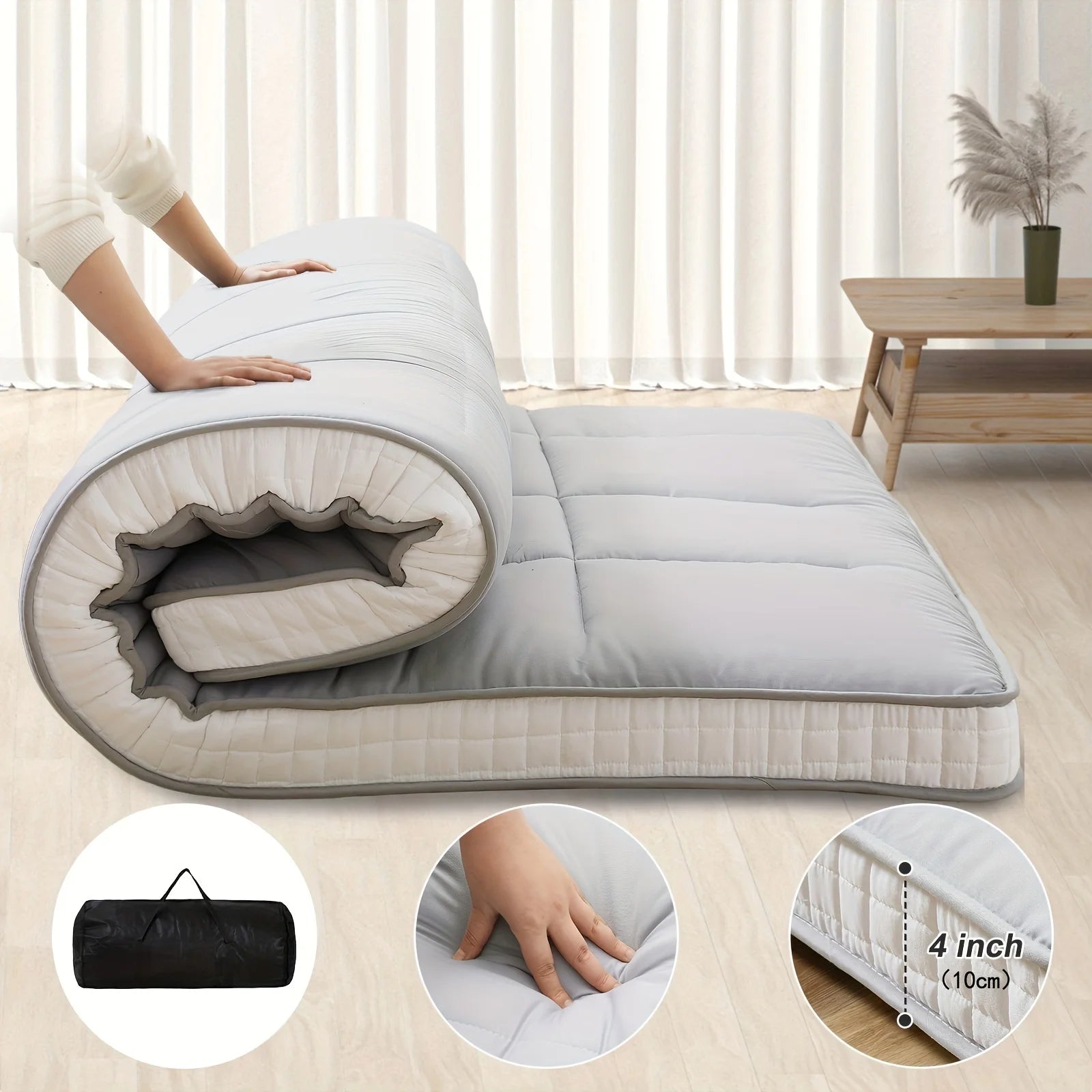 Japanese-style 4-inch thick memory foam floor mattress by Your Outdoors n' More, showcasing plush, extra-thick comfort for sleeping or lounging.