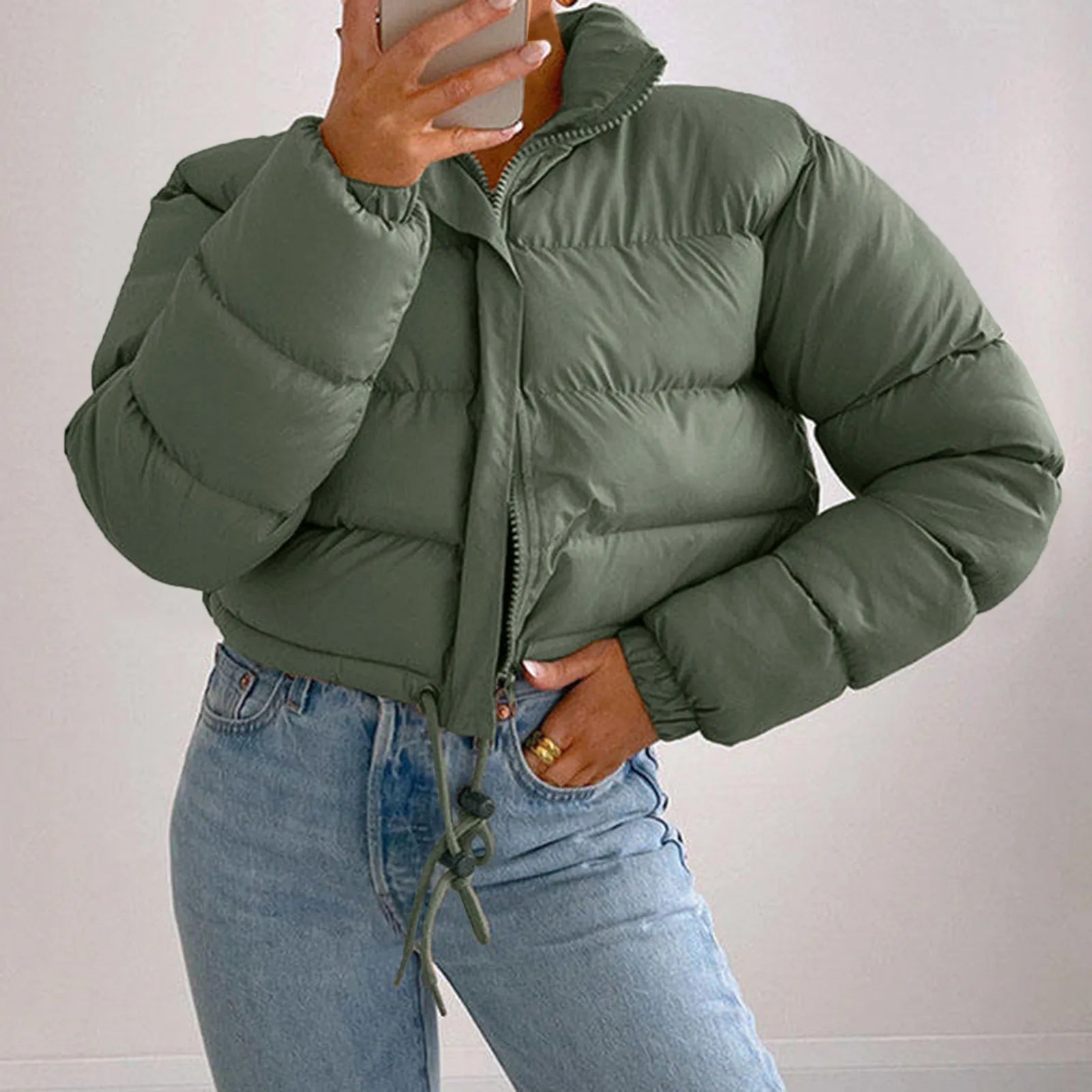 Women Long Sleeved Cropped Parkas.