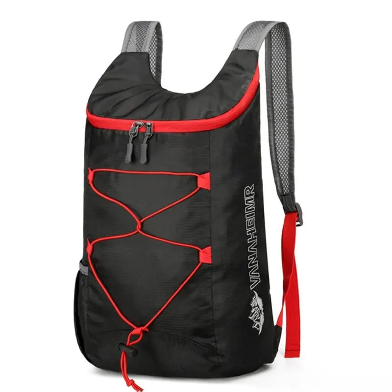 Outdoor folding backpack by Your Outdoors n' More, showing compact, multifunctional design with adjustable straps and multiple compartments.