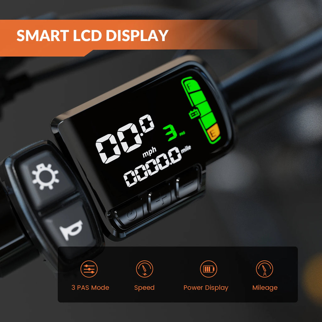 Electric bike by Your Outdoors n' More with 500W motor and removable 468Wh battery, showing the sleek frame and handlebars.