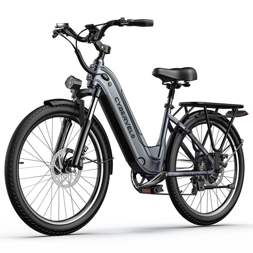 26-inch electric e-bike with 7-speed gear system from Your Outdoors n' More, featuring a sleek frame and digital display.