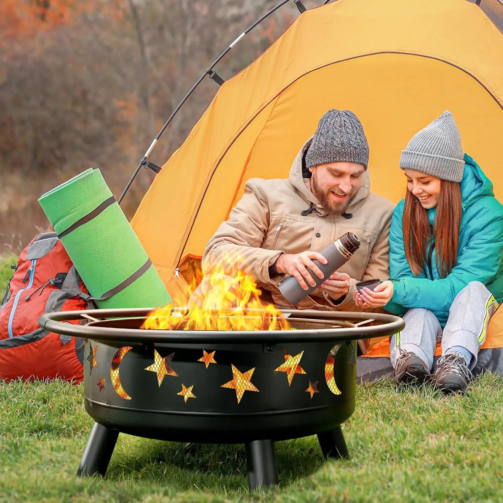 32 Inch Round Fire Pit with Mesh Cover.