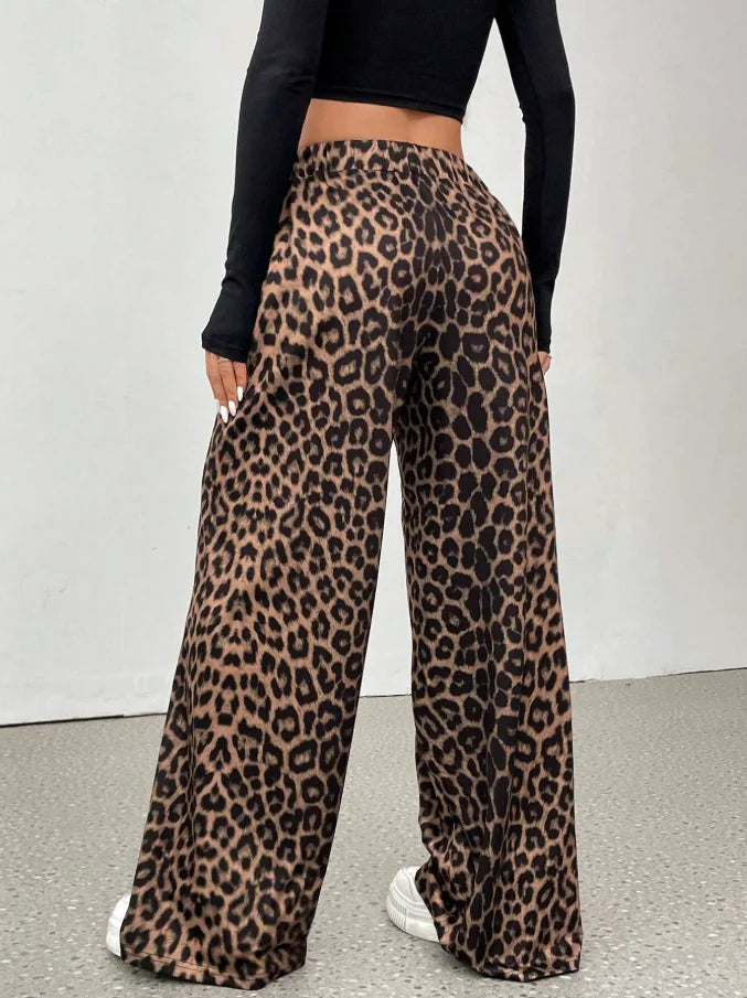 Women Leopard Print Wide Leg Pants.