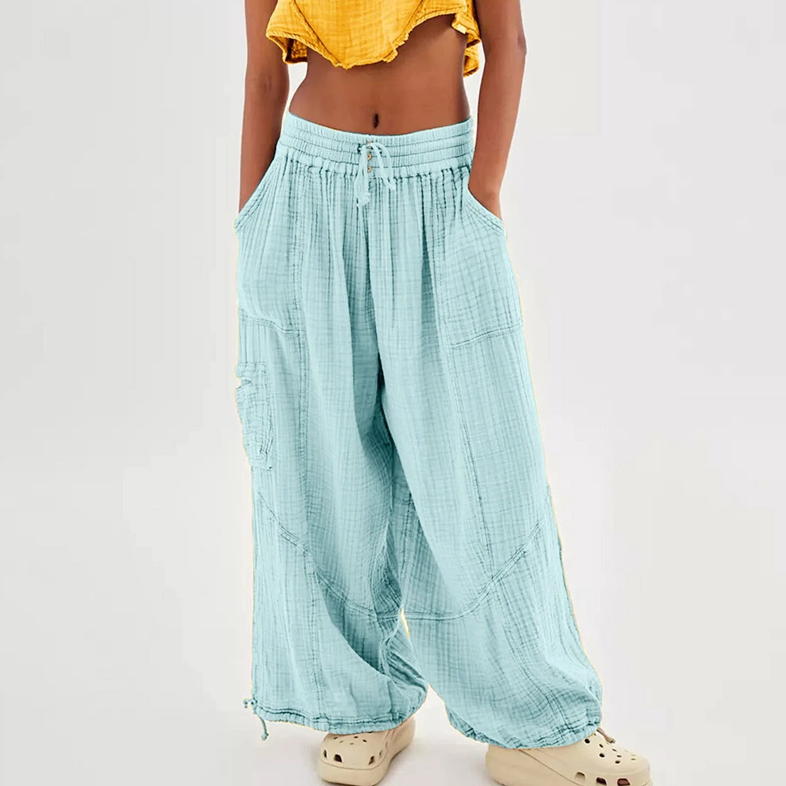 Women’s wide leg beach pants by Your Outdoors n' More, flowing lightweight fabric perfect for summer and beach wear.