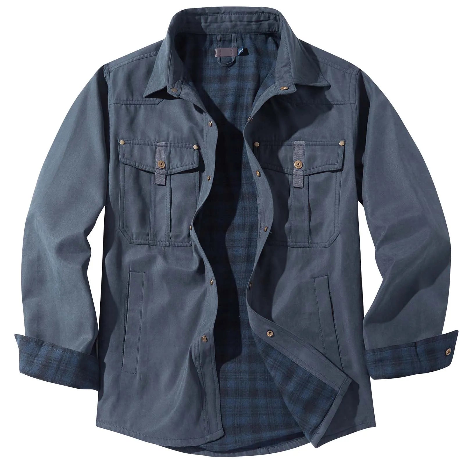 Men's plus size plaid flannel casual jacket with lapel from Your Outdoors n' More, shown in a cozy, stylish design.