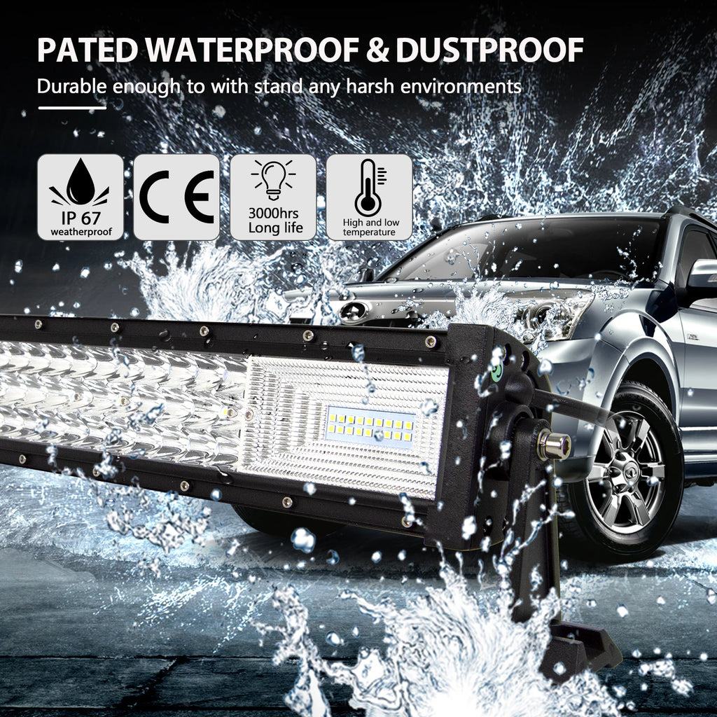 LED light bar by Your Outdoors n' More, available in curved and straight options, 22 to 52 inches, 675W or 540W for off-road use.