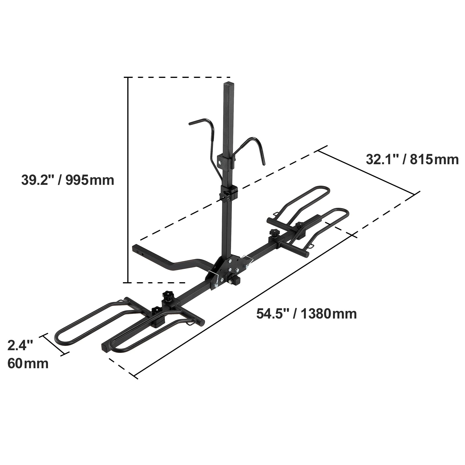 Your Outdoors n' More 2-bike hitch mount bike rack with platform design, showing the rack attached to a vehicle's hitch receiver.