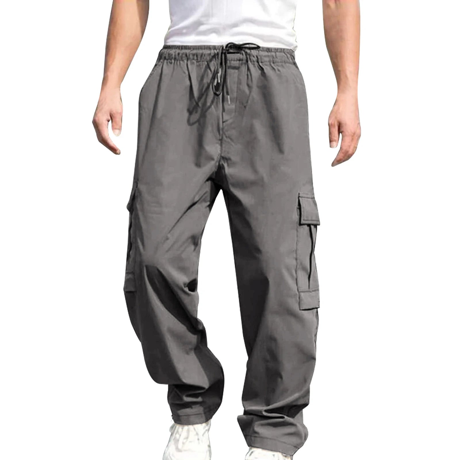 Men's loose cargo long pants from Your Outdoors n' More, featuring multiple pockets and comfortable fit, shown in a neutral color.