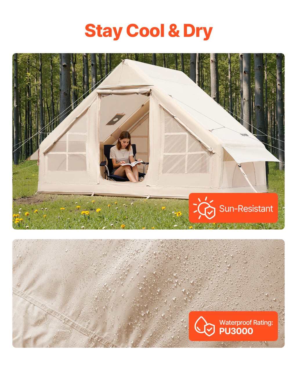 Inflatable camping tent by Your Outdoors n' More set up outdoors, showcasing its durable, lightweight design for easy camping.
