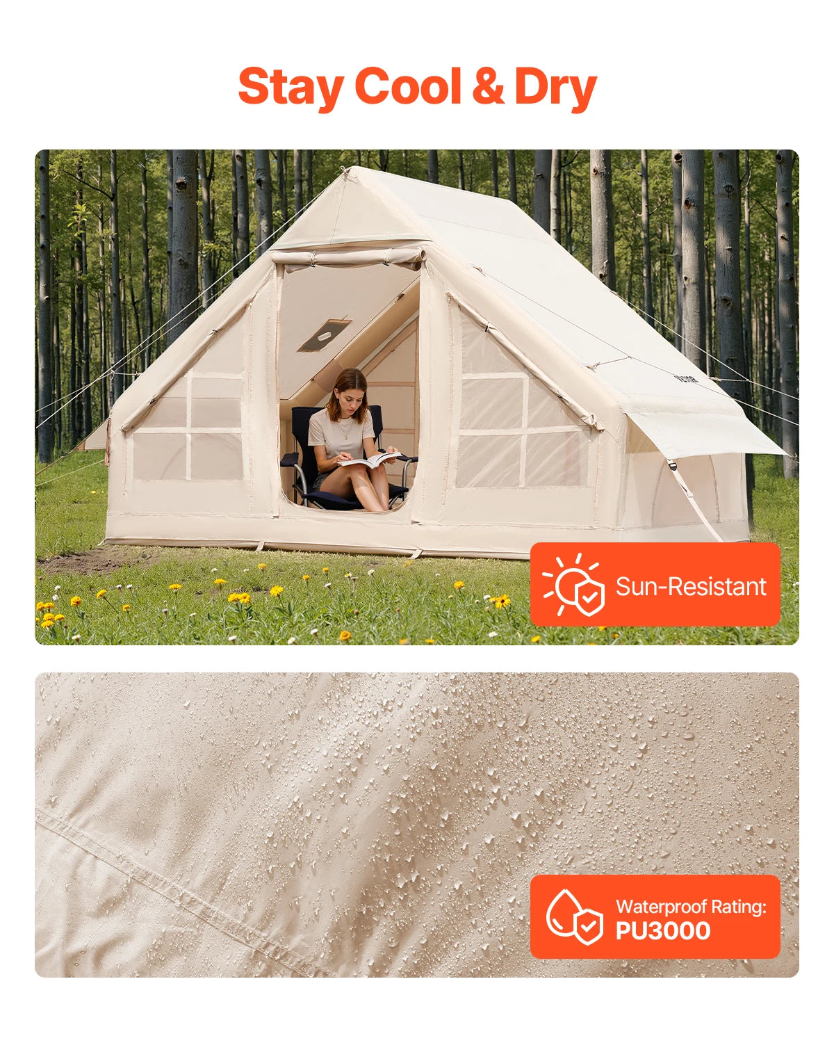 Inflatable camping tent by Your Outdoors n' More set up outdoors, showcasing its durable, lightweight design for easy camping.