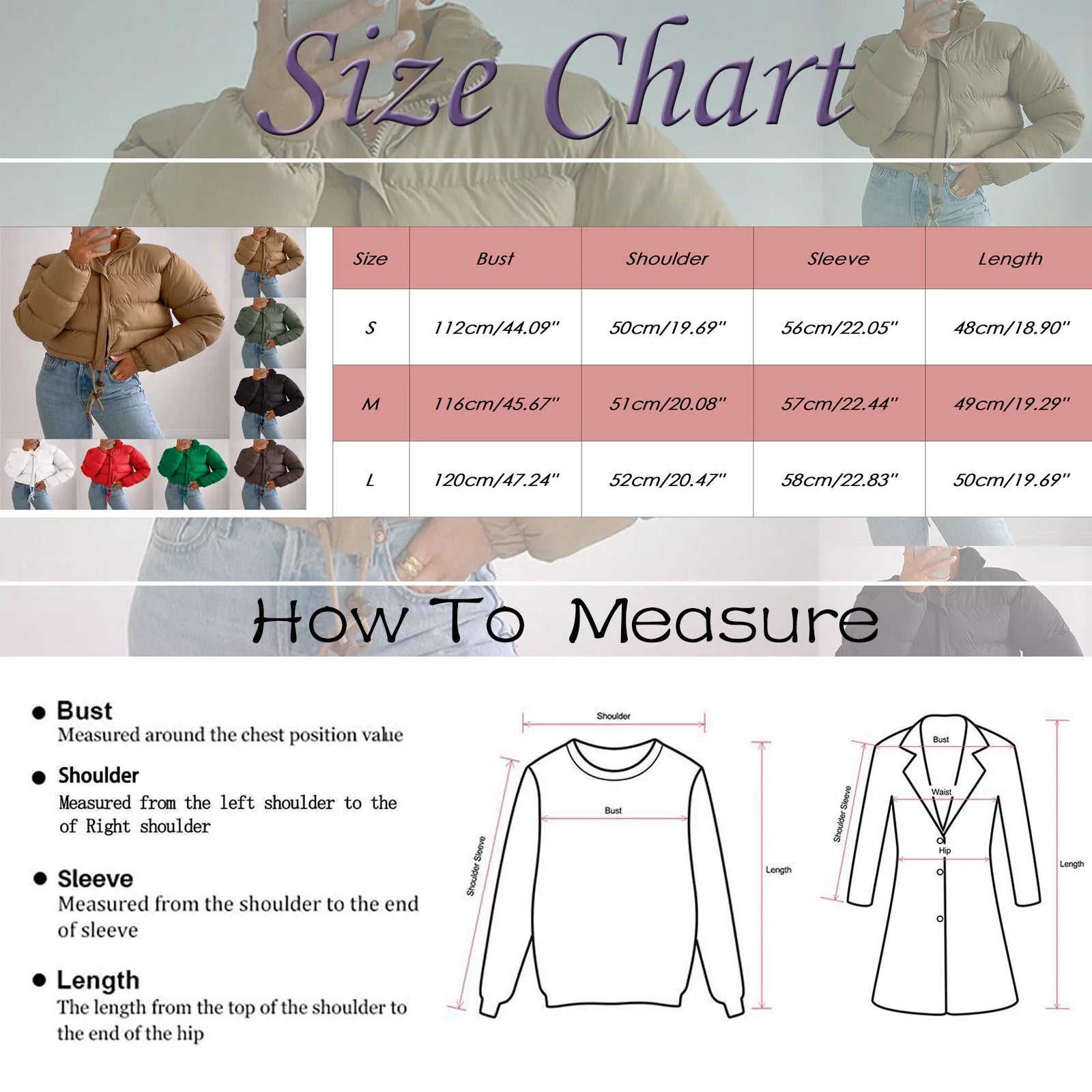 Women Long Sleeved Cropped Parkas.