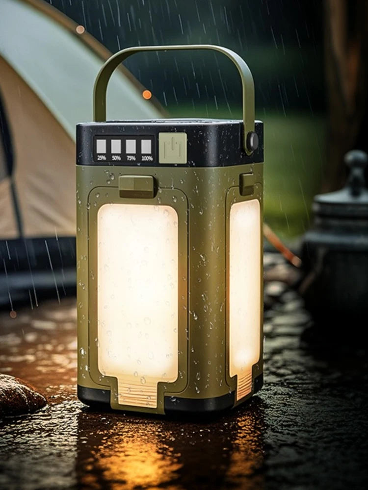 Foldable rechargeable camping light from Your Outdoors n' More, showing its compact design and built-in LED illumination.