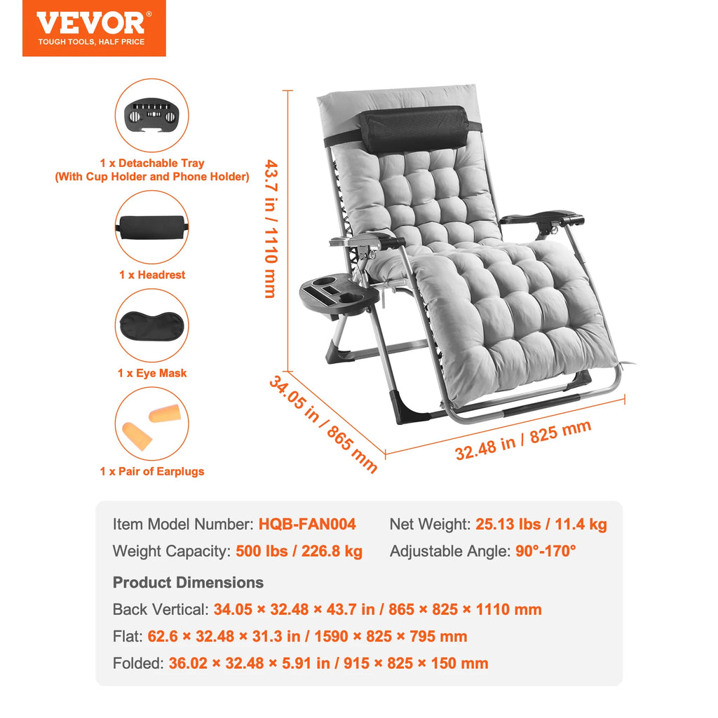Your Outdoors n' More zero gravity chair recliner with padded armrests and adjustable back support for outdoor relaxation.