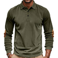 Men's casual long sleeve patchwork T-shirt with turn-down collar from Your Outdoors n' More, displayed on a neutral background.