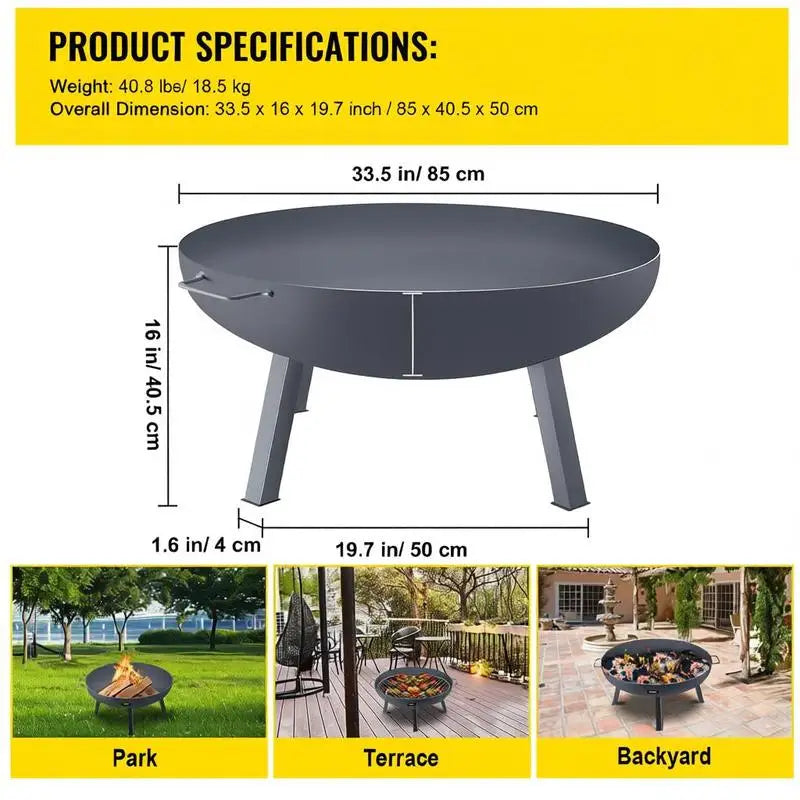 34-Inch Diameter Round Carbon Steel Fire Bowl.
