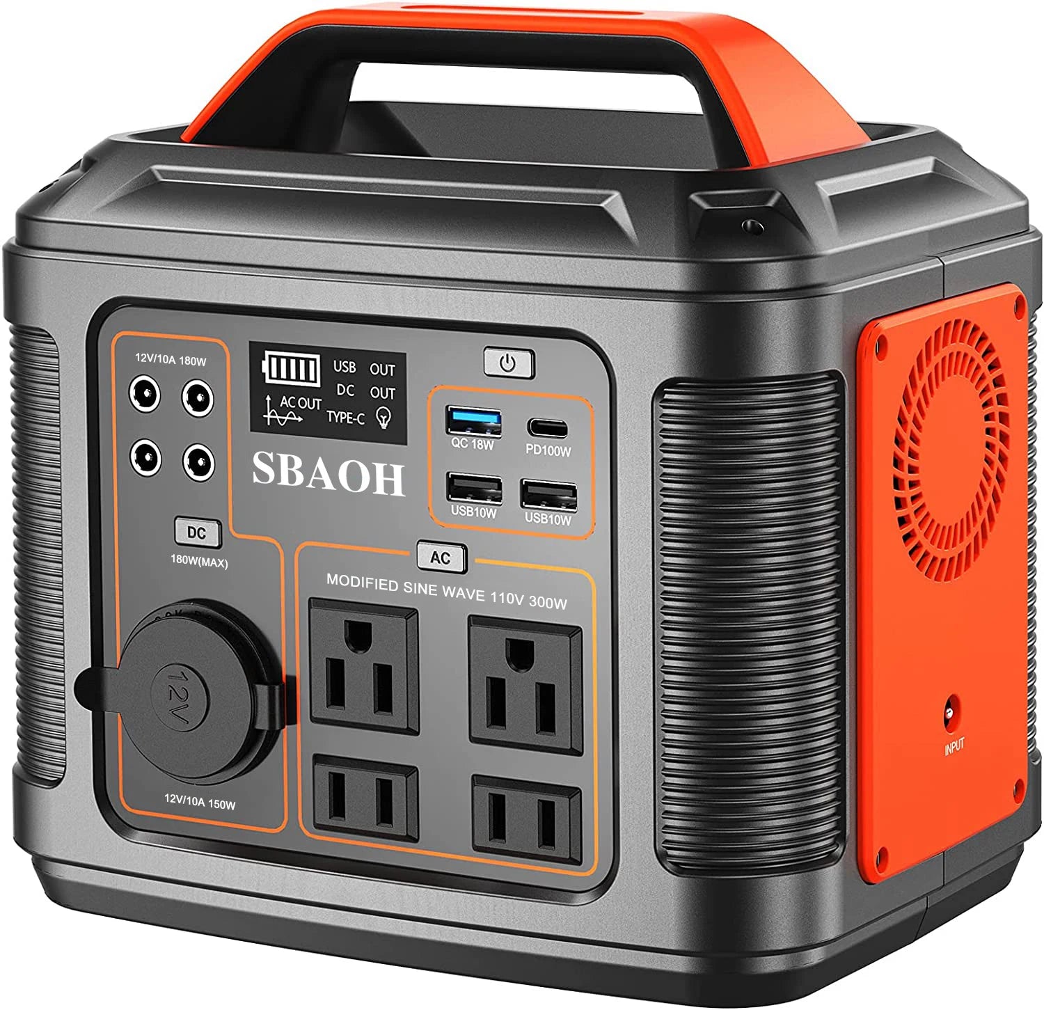 Portable power station from Your Outdoors n' More with multiple outlets, digital display, and portable design for outdoor and emergency use.