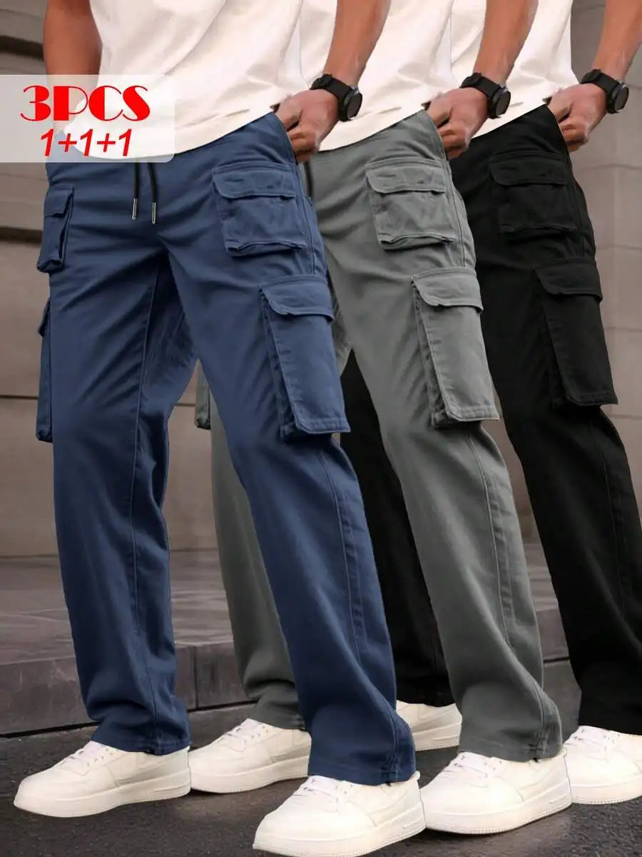 Men's cargo pants in a 3-pack from Your Outdoors n' More, featuring durable fabric and multiple utility pockets.