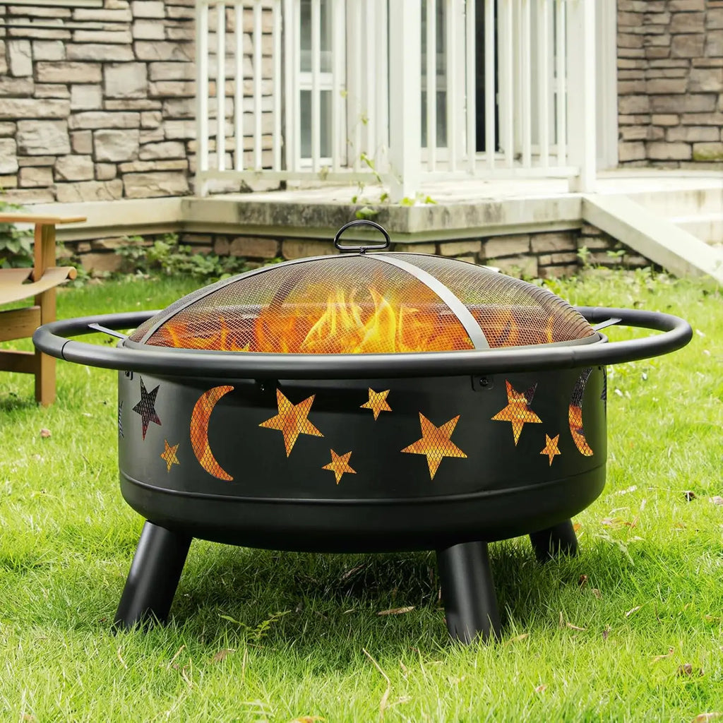 32 Inch Round Fire Pit with Mesh Cover.