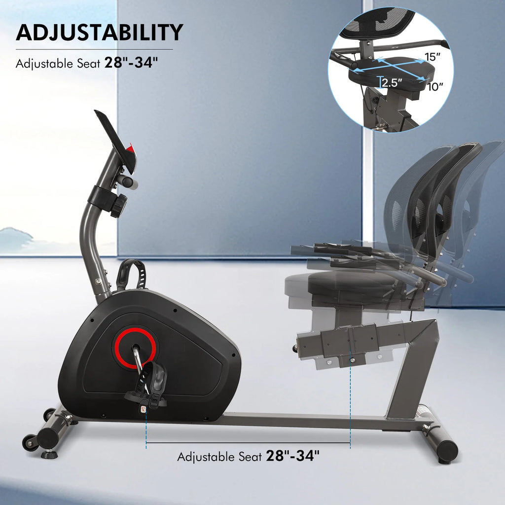 Recumbent exercise bike from Your Outdoors n' More with adjustable seat and digital display for comfortable home workouts.