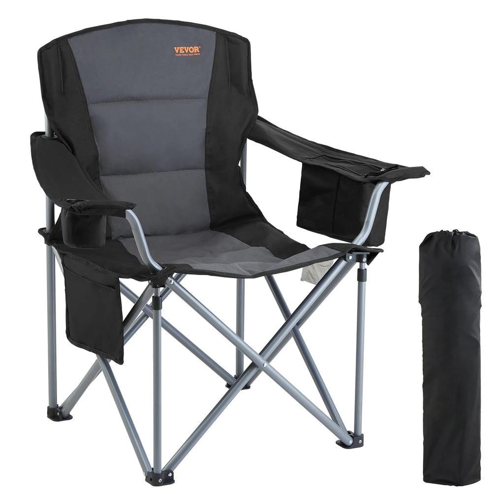 Outdoor camping chair by Your Outdoors n' More, sturdy high load capacity up to 350lbs, foldable with armrests and breathable fabric.