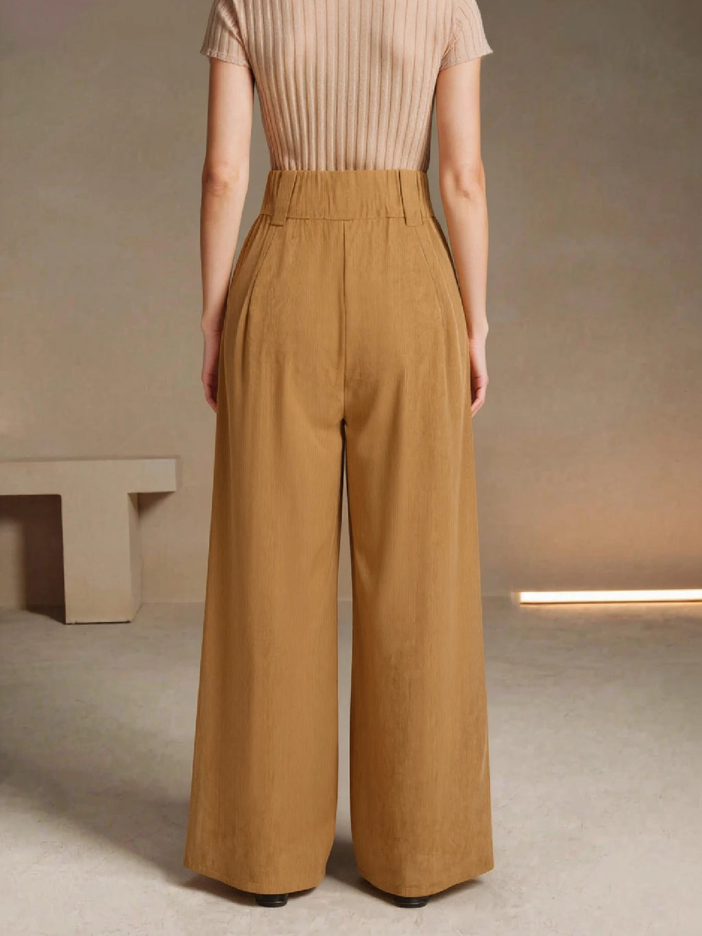 Women's High Waist Corduroy Wide Leg Pants.
