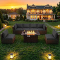 8-Piece Wicker Patio Conversation Set with 44" Propane Fire Pit Table.