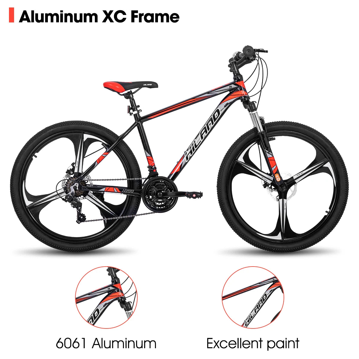 Mountain bike with Shimano 21-speed drivetrain and rugged frame, ideal for outdoor cycling adventures.