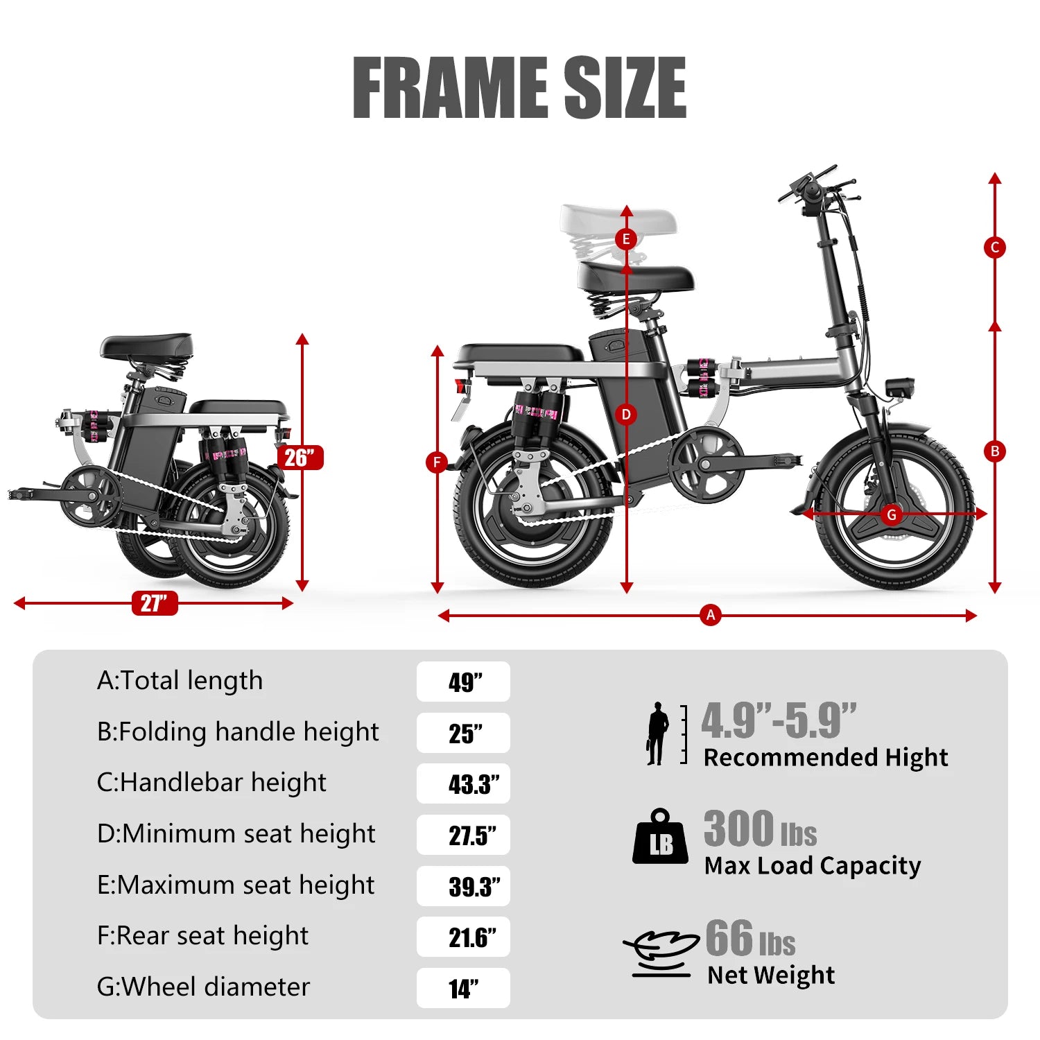 500W 14-inch electric bike by Your Outdoors n' More, featuring a sleek frame, handlebars, and battery pack for eco-friendly riding.