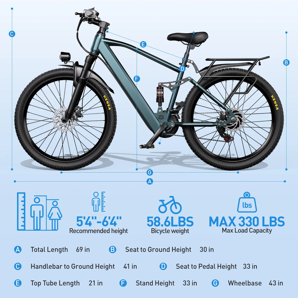 Electric mountain bike with 36V battery, 500W peak motor, and 21-speed gear system by Your Outdoors n' More.