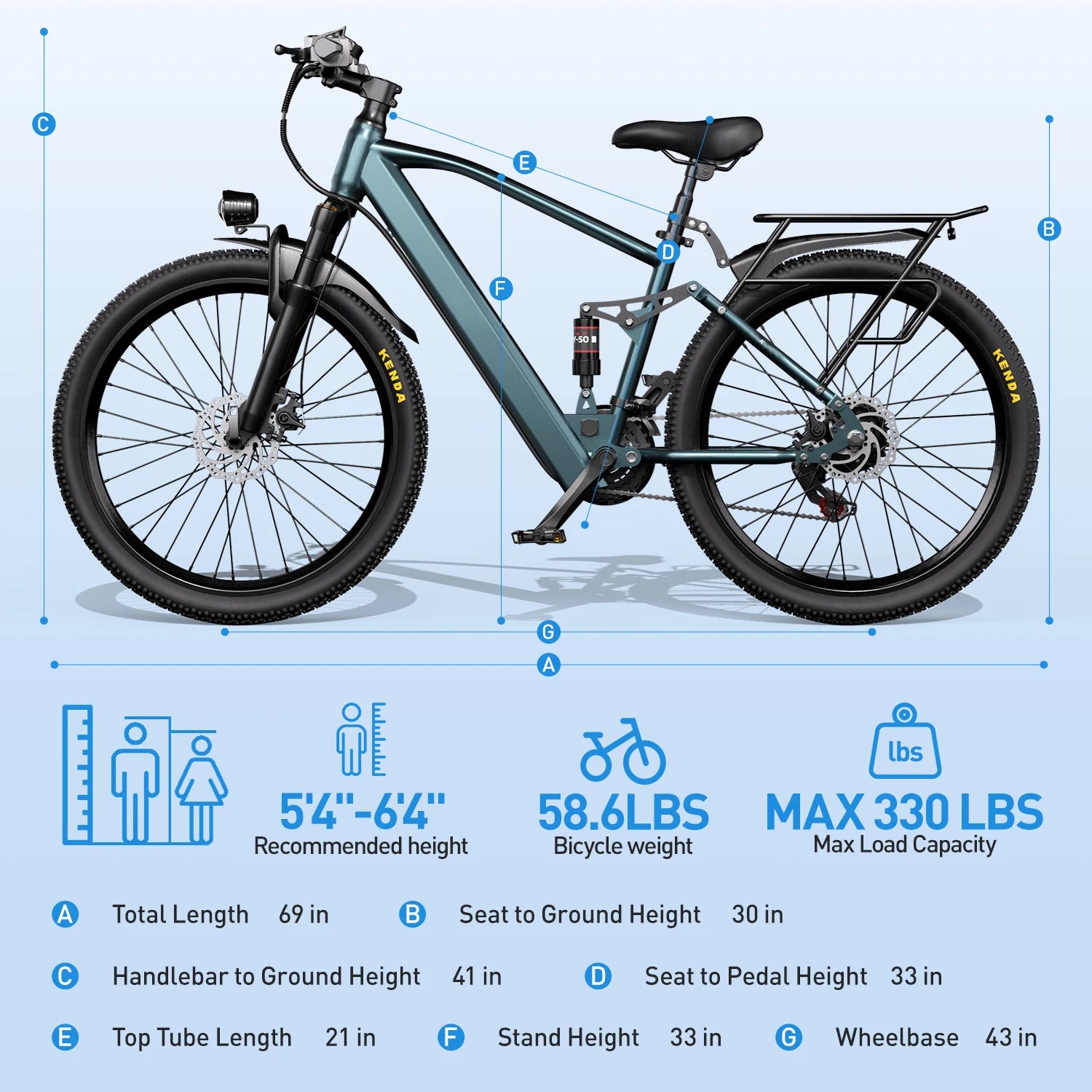 Electric mountain bike with 36V battery, 500W peak motor, and 21-speed gear system by Your Outdoors n' More.