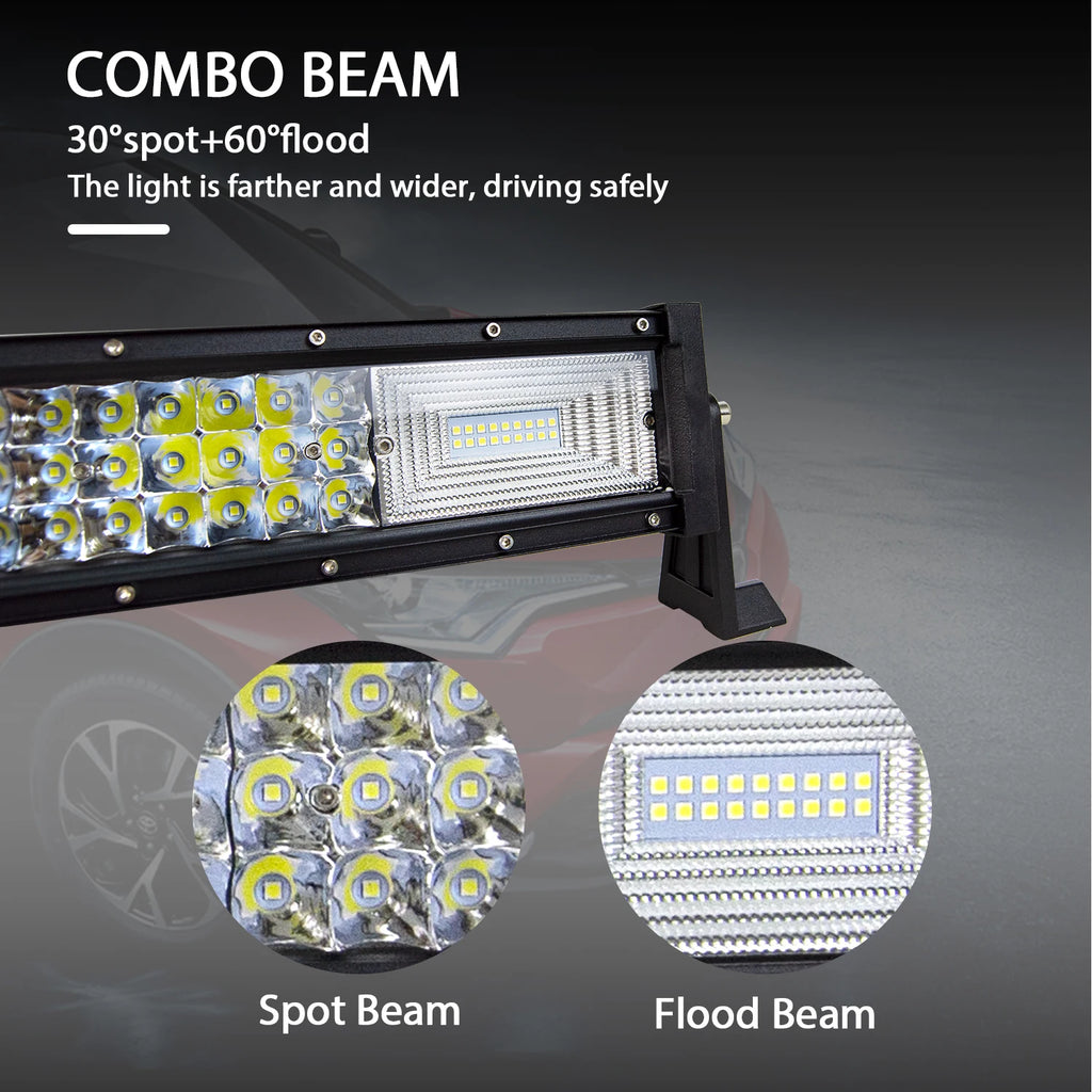 LED light bar by Your Outdoors n' More, available in 22, 32, 42, 52 inches with 675W and 540W options, showing bright illumination.