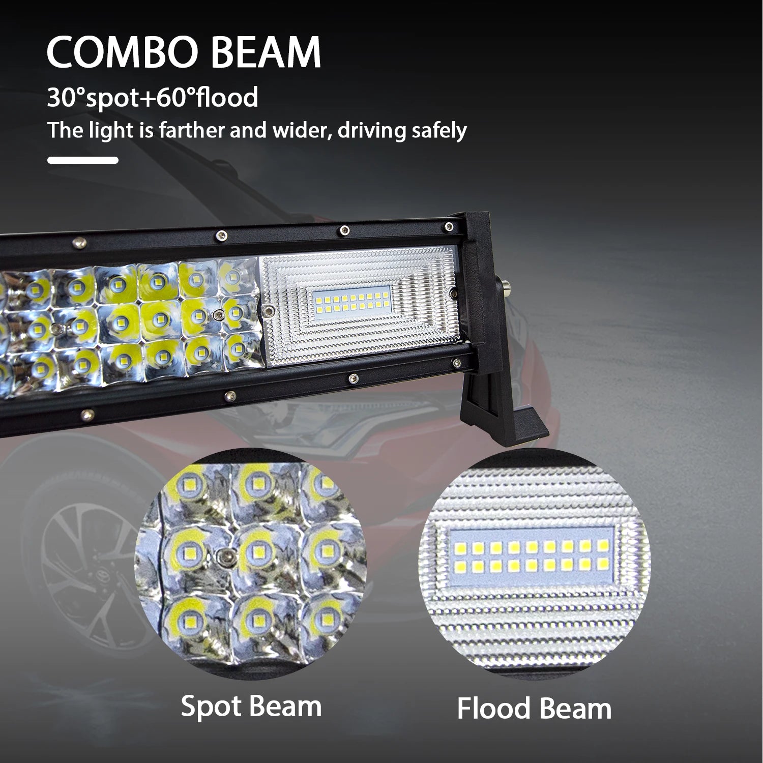 LED light bar by Your Outdoors n' More, available in 22, 32, 42, 52 inches with 675W and 540W options, showing bright illumination.