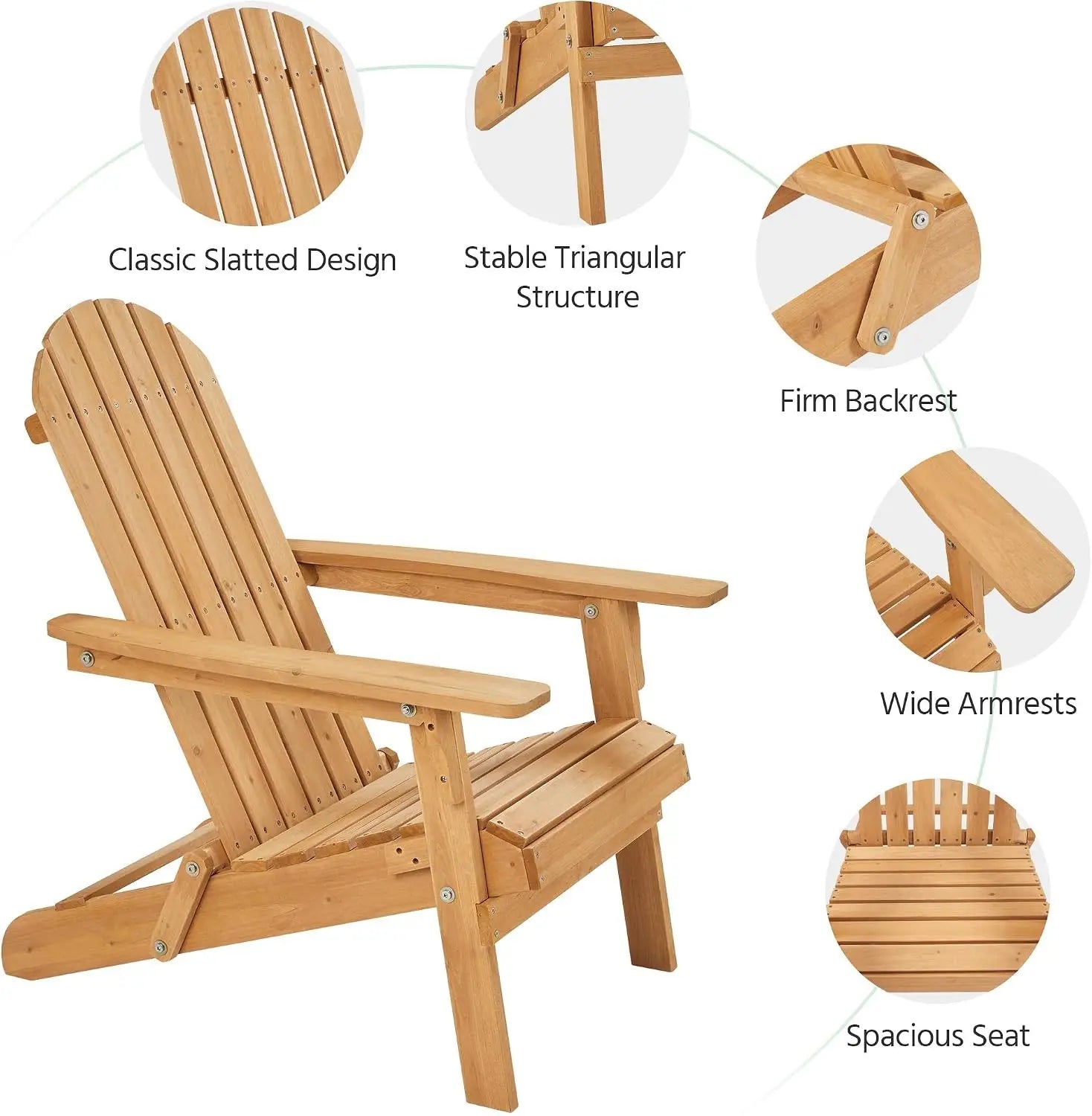 Outdoor Solid Wood Foldable Adirondack Lounge Chair Set.
