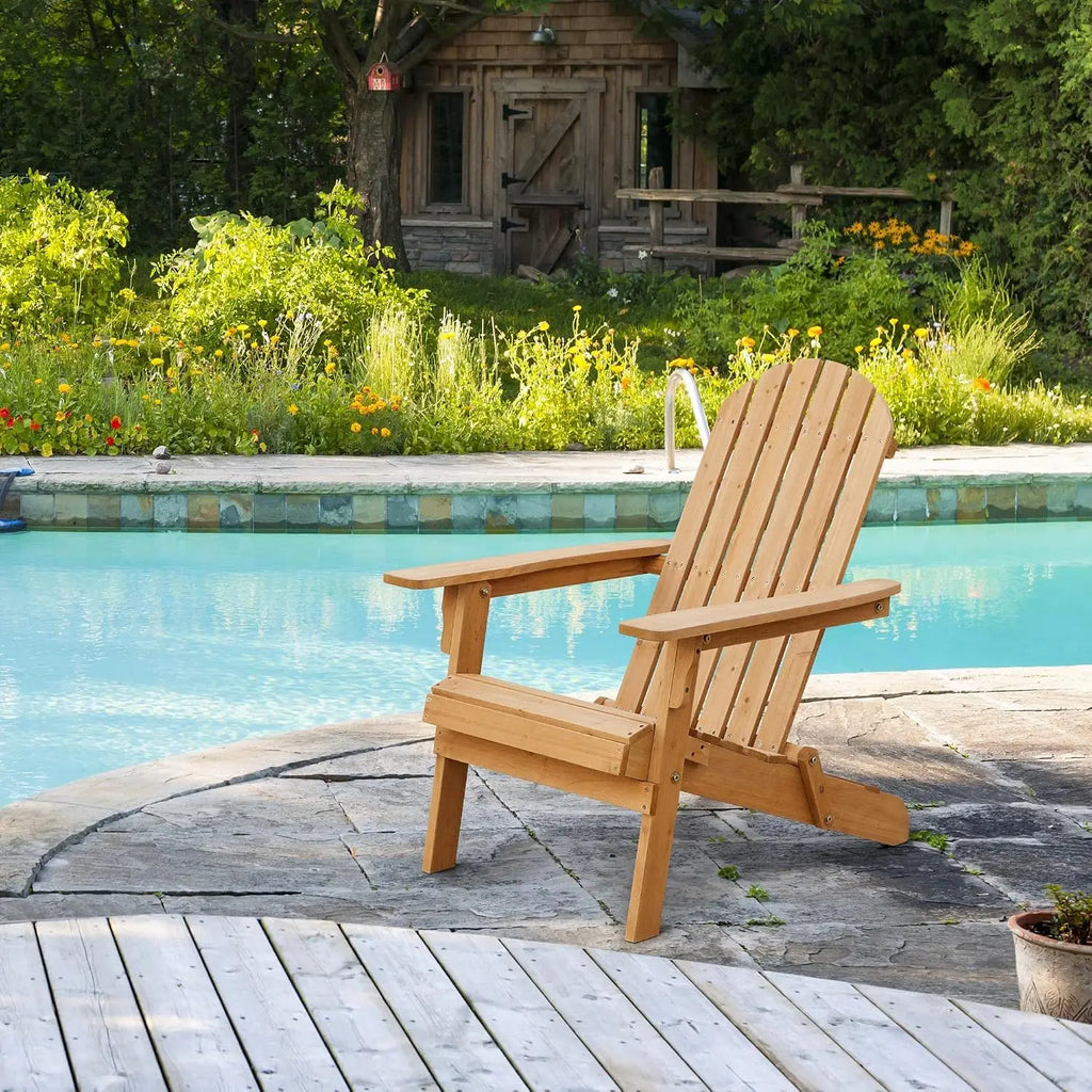 Outdoor Solid Wood Foldable Adirondack Lounge Chair Set.