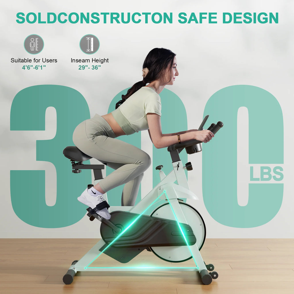 Your Outdoors n' More 32-level magnetic resistance stationary bike for home exercise, showing the bike's digital display and adjustable seat.