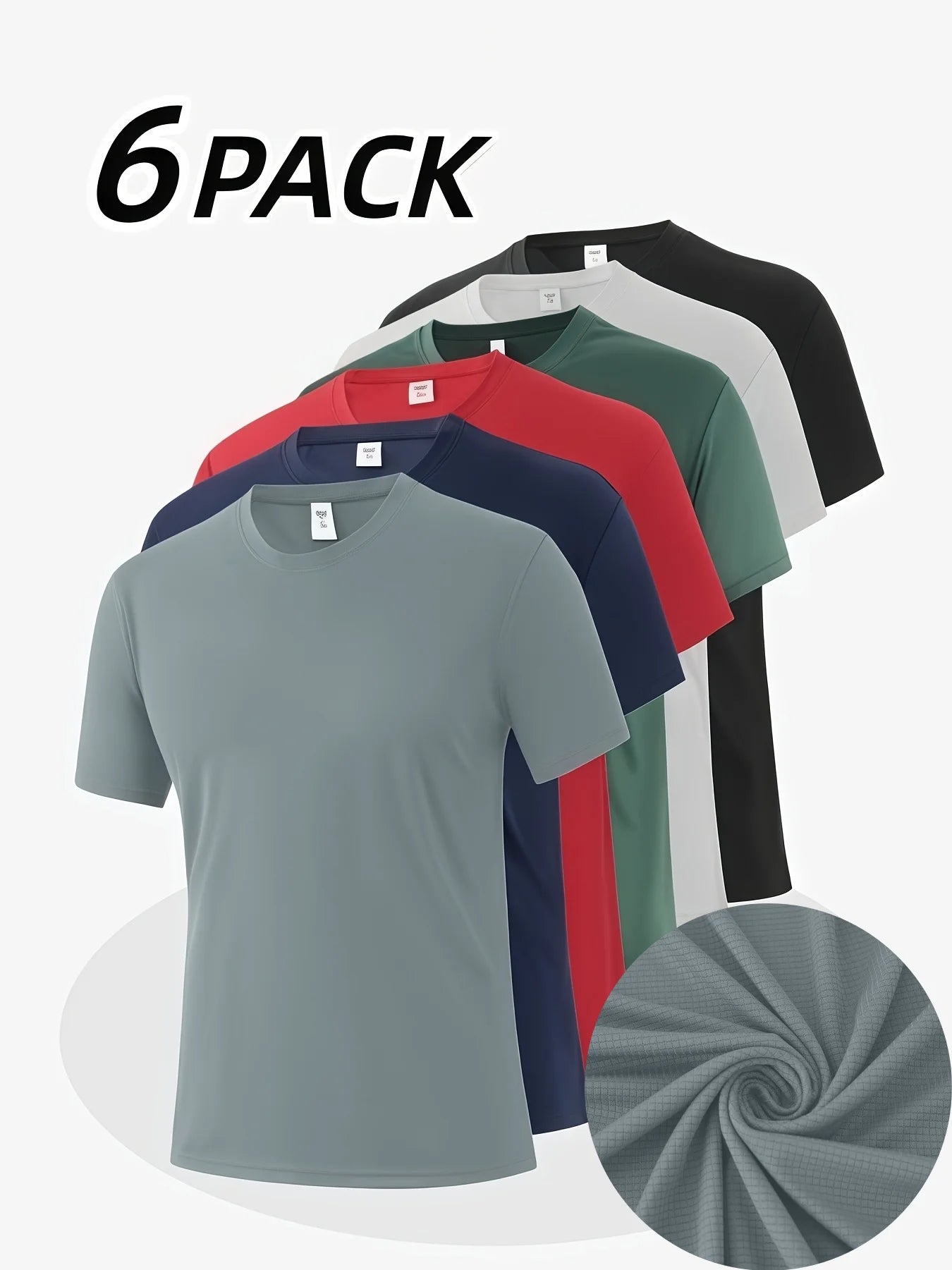 6-Pack Men's Breathable Polyester Crew Neck T-Shirts.