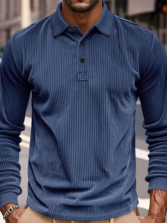 Men's Casual Long Sleeve Patchwork Turn-down Collar T-shirt.