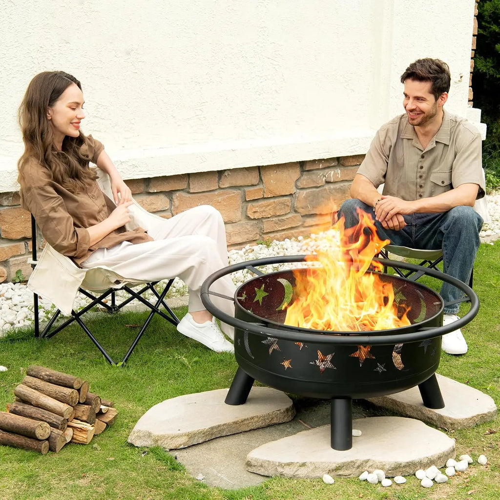 32 Inch Round Fire Pit with Mesh Cover.