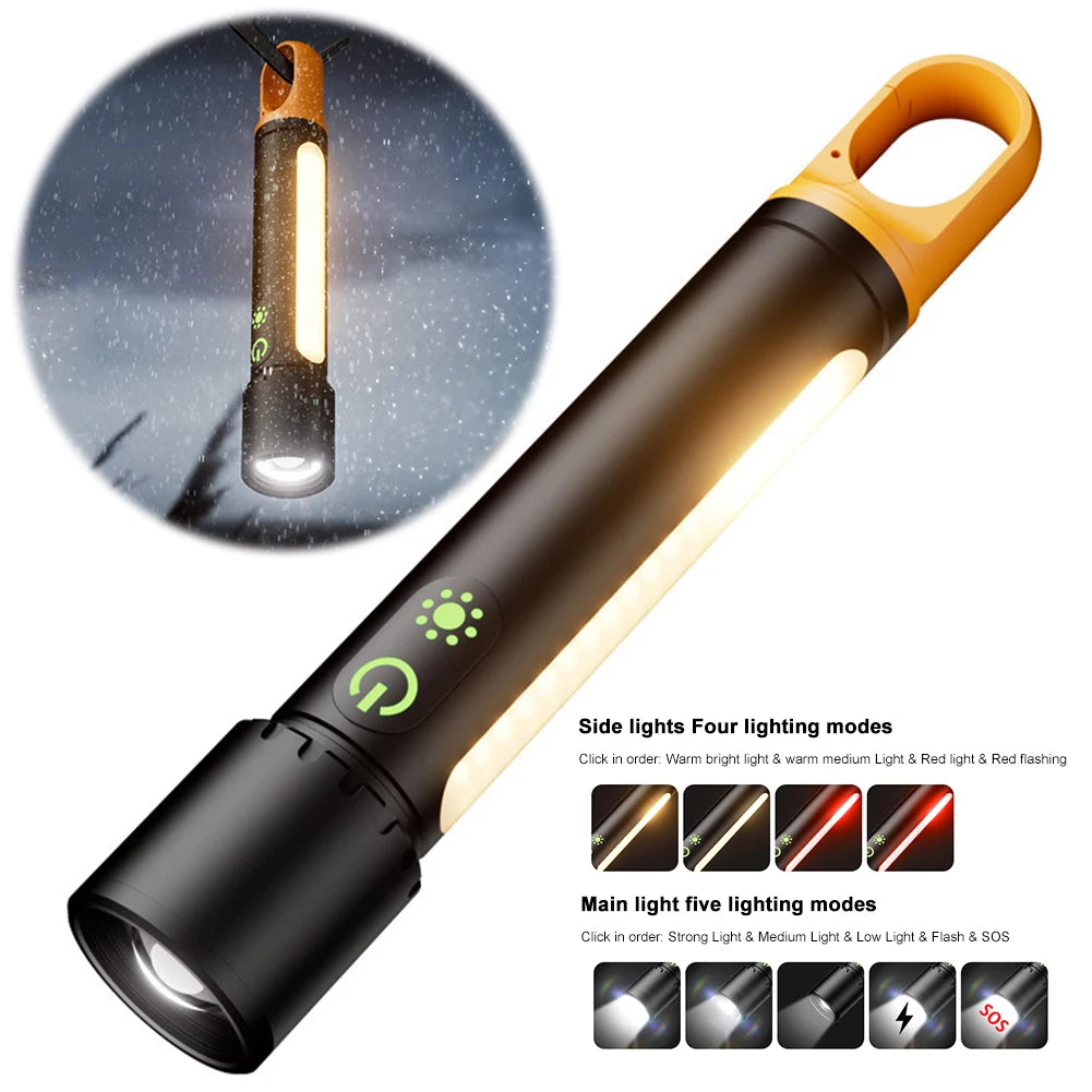 Powerful 10W LED Camping Flashlight with Side Lights.