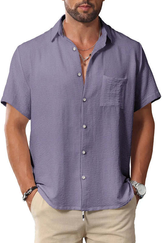Men Button Down Short Sleeve Shirt.