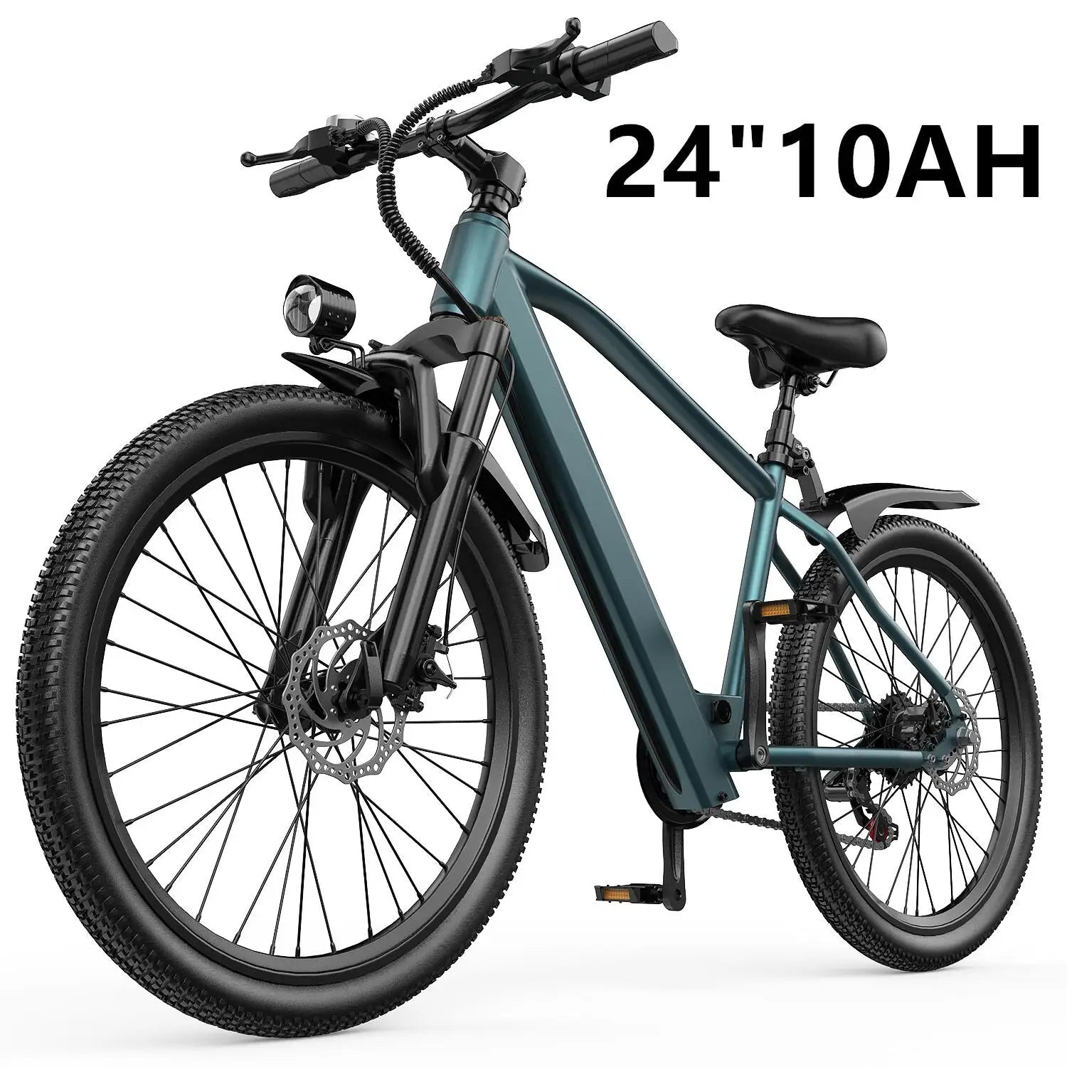 Electric mountain bike with 36V battery, 500W peak motor, and 21-speed gears from Your Outdoors n' More, shown outdoors.