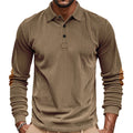 Men's casual long sleeve patchwork T-shirt with turn-down collar by Your Outdoors n' More, shown in a relaxed, stylish fit.