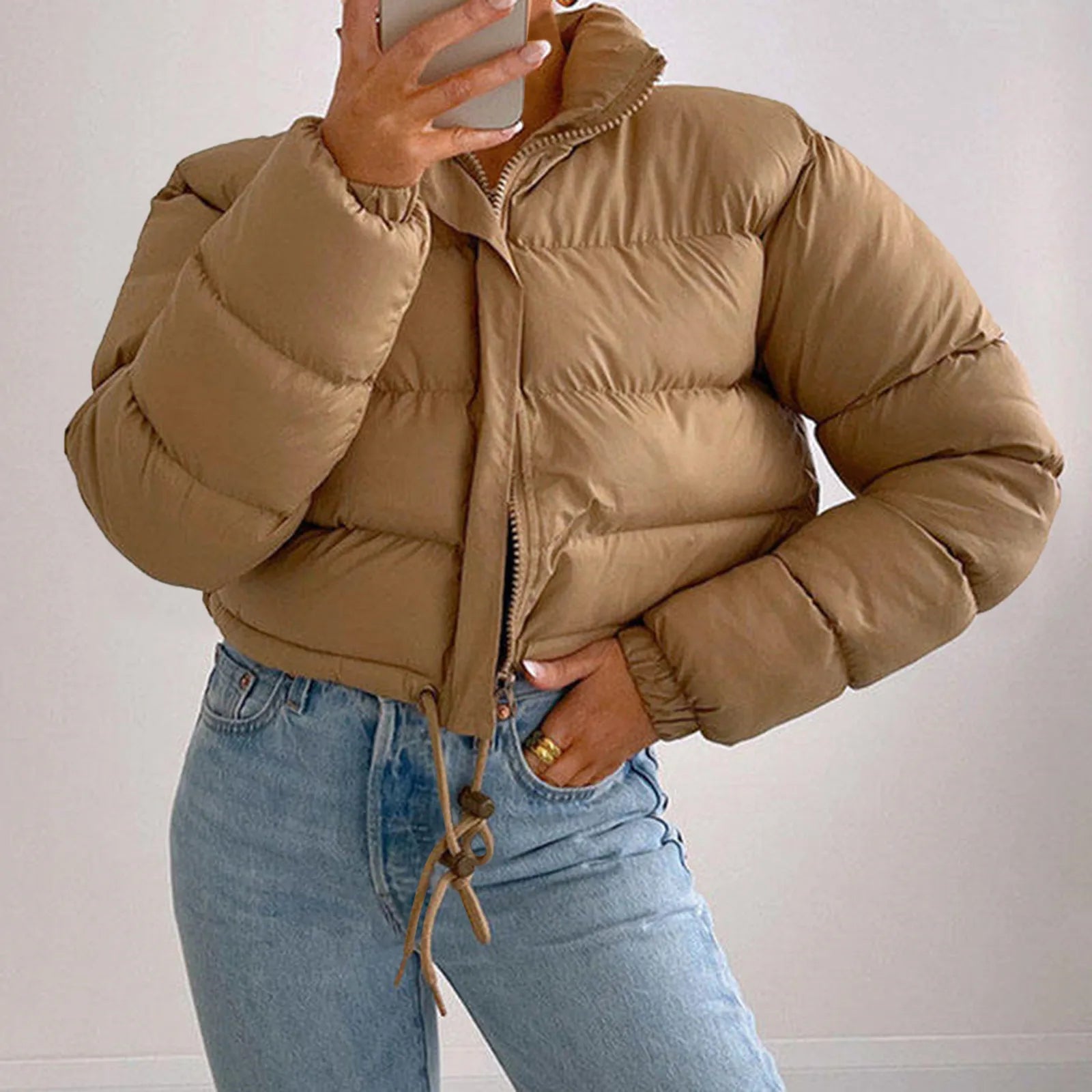 Women Long Sleeved Cropped Parkas.