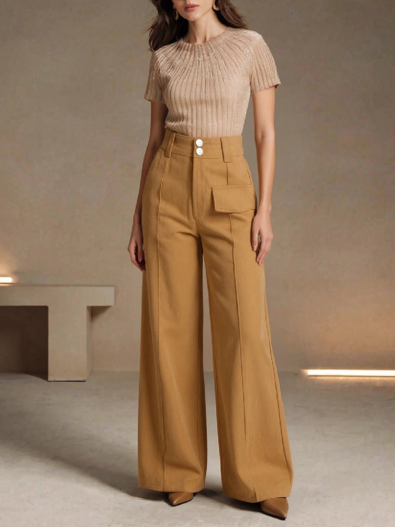 Women's High Waist Corduroy Wide Leg Pants.