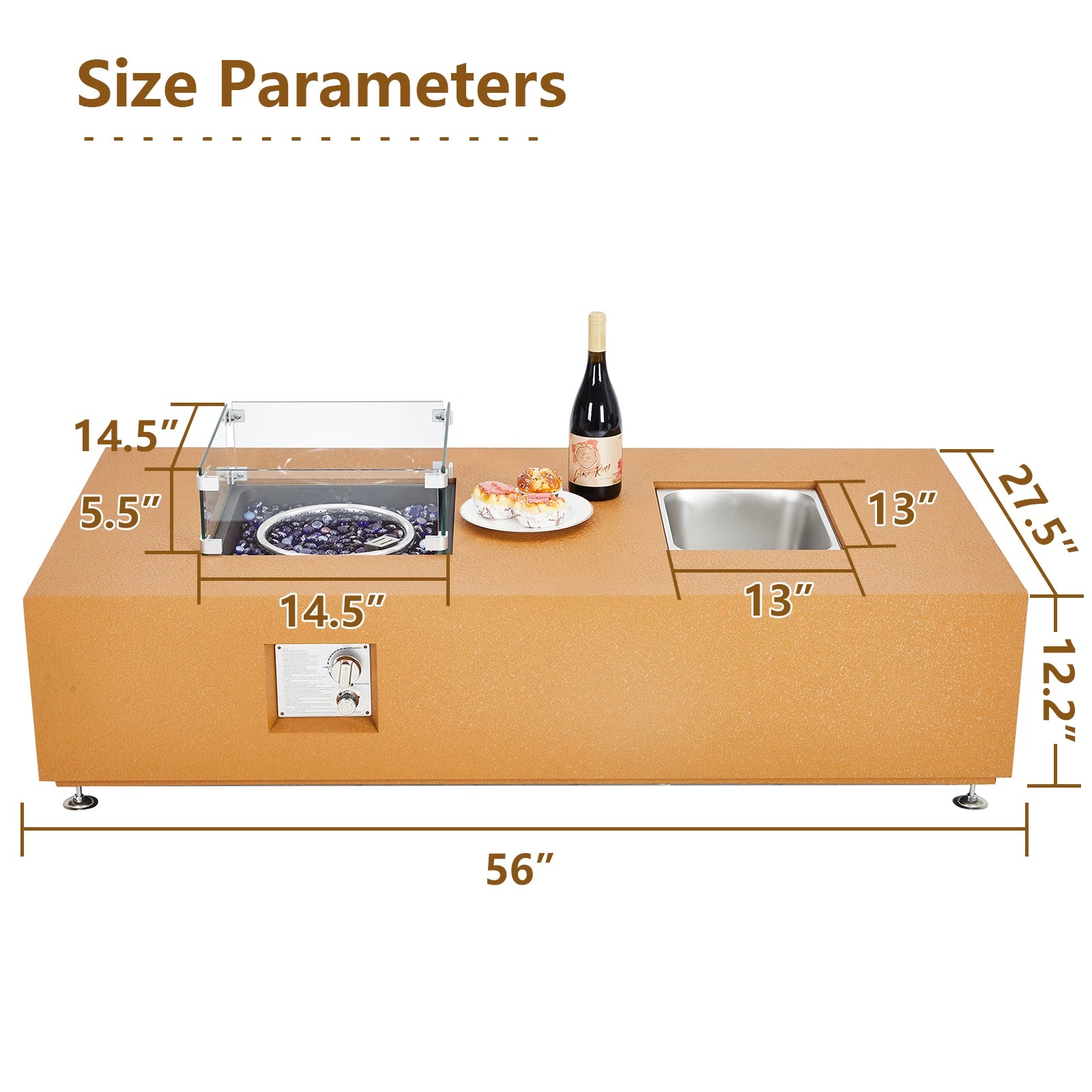 56'' Low Propane Fire Table with Groove.