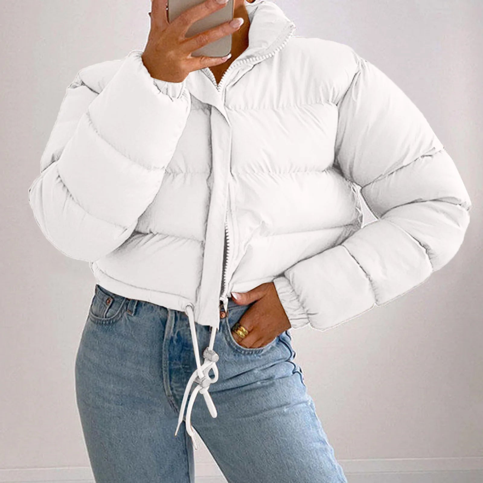 Women Long Sleeved Cropped Parkas.