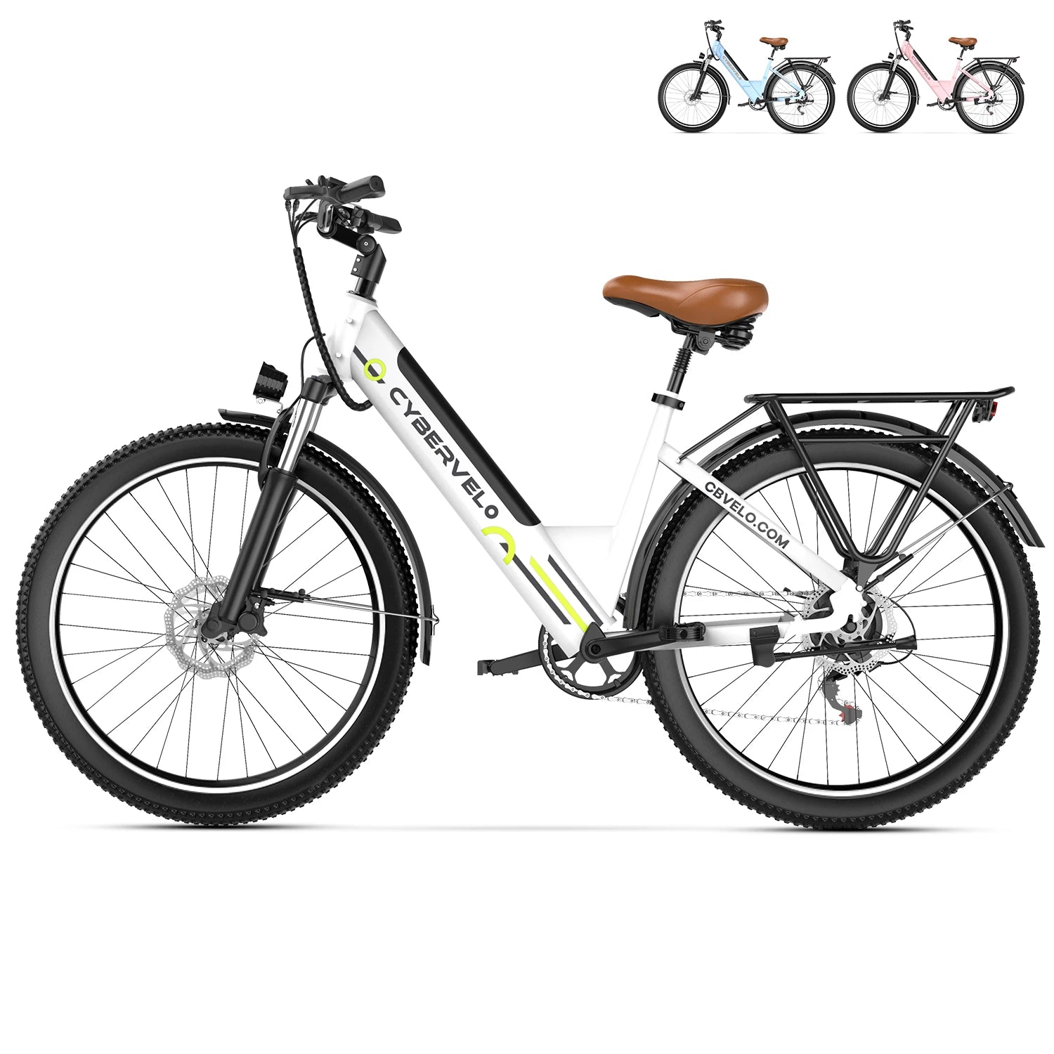 26-inch electric e-bike with 7-speed gear system, designed for up to 80 miles, featuring a sleek frame and modern design.