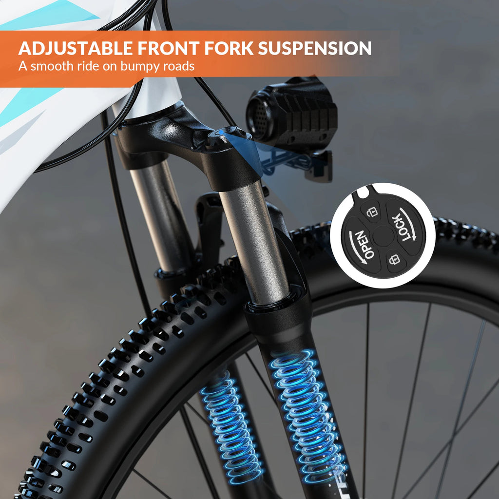 Electric bike with 500W motor and removable 468Wh battery from Your Outdoors n' More, shown with sleek frame and handlebars.
