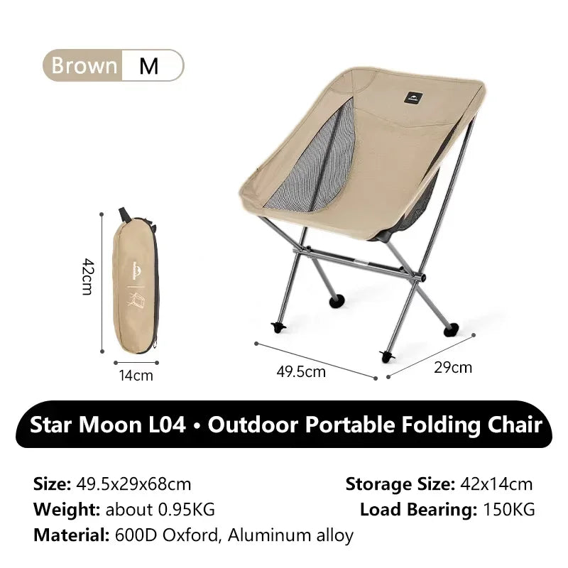 Naturehike ultralight folding outdoor chair with 150kg capacity, portable moon chair for fishing, picnic, and hiking adventures