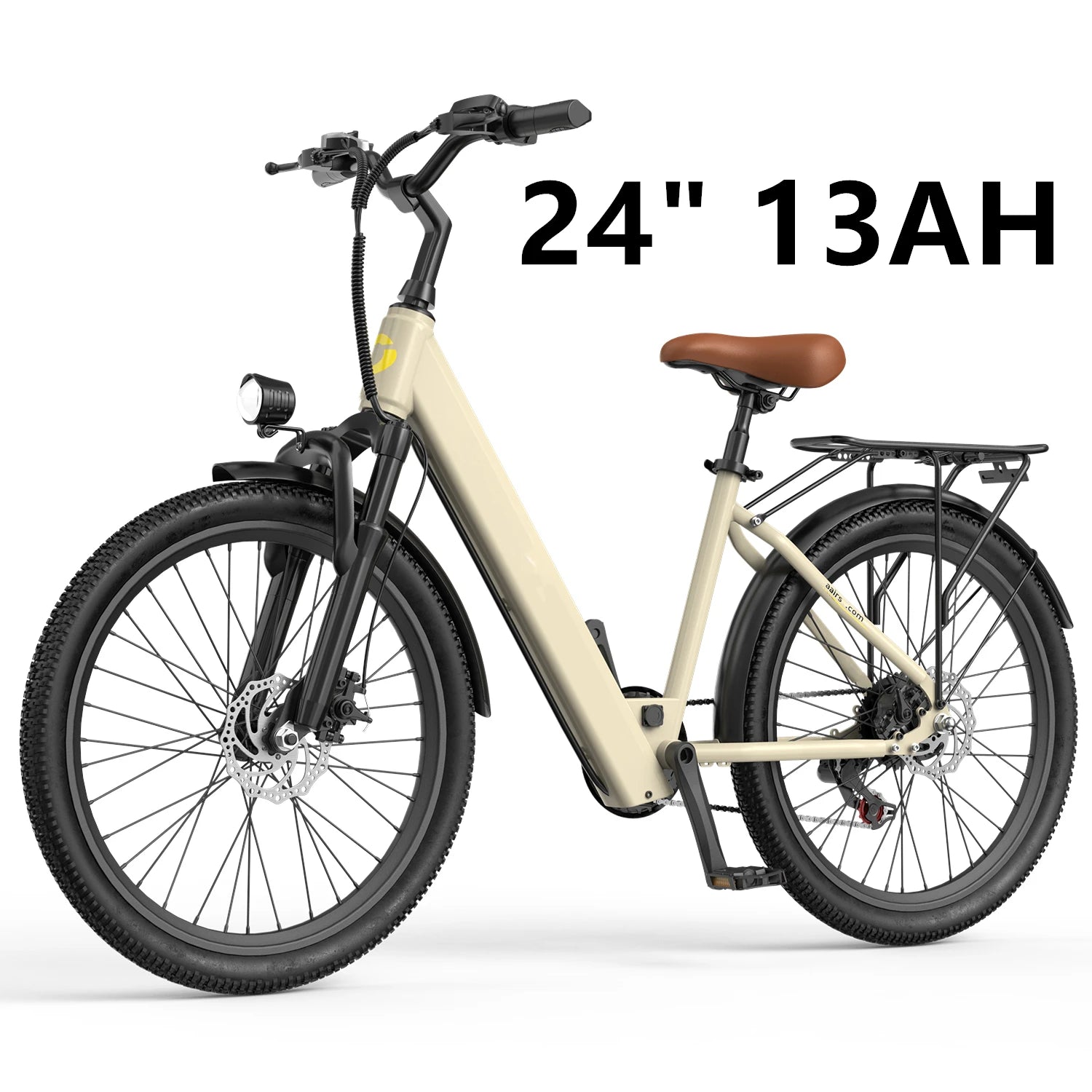 Electric mountain bike with 36V battery, 500W peak motor, and 21 speeds, suited for outdoor adventures and off-road riding.